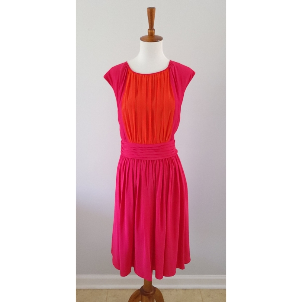 Boden pink and orange colorblock Selina sleeveless gathered dress size 10